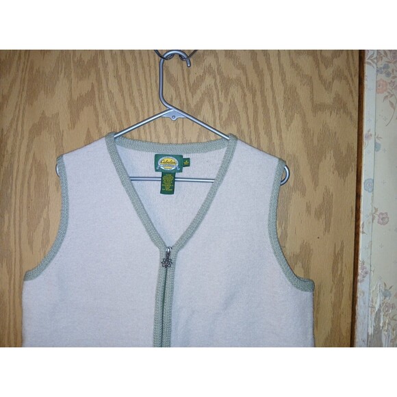 Cabela's Zip Up Vest 100% Wool Beige Floral Embroidery Women Size Medium Vintage - Picture 10 of 16